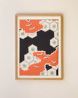 Flying Cranes and Hexagonal Pattern – Shin Bijutsukai Japanese Pattern Print