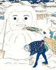 dog stealing a workman's meal from a snow Daruma - Japonica Graphic