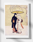 Lovers Beneath an Umbrella in the Snow - Japonica Graphic