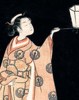 Woman Admiring Plum Blossoms at Night - Japonica Graphic