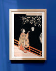 Woman Admiring Plum Blossoms at Night - Japonica Graphic