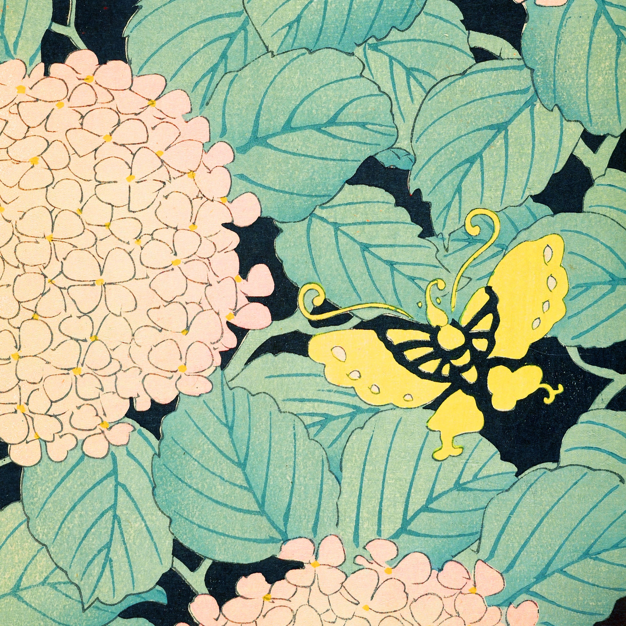 Hydrangeas and Butterflies – Shin Bijutsukai Japanese Pattern Print