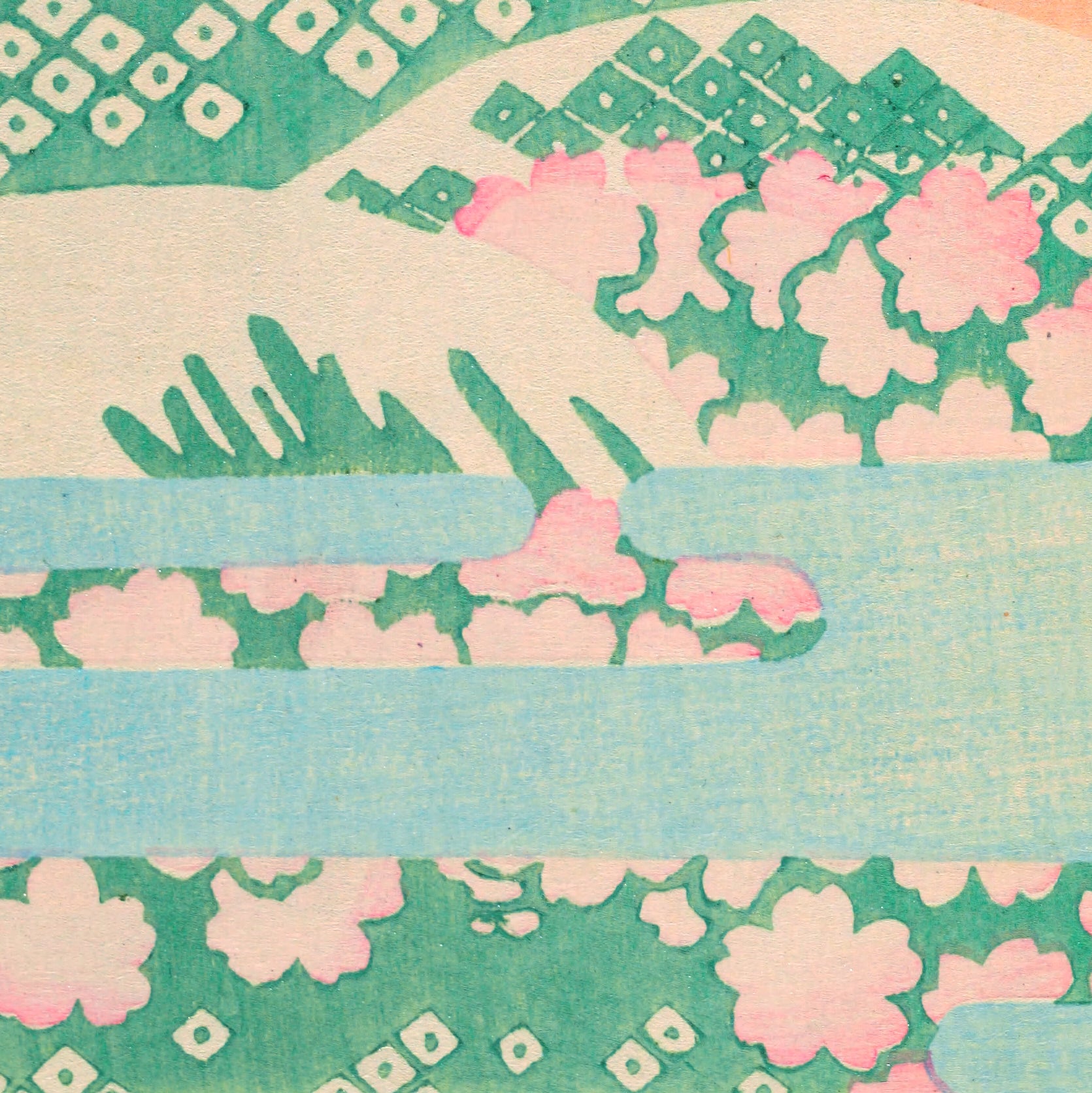 Paysage printanier avec collines et fleurs – Motif japonais Shin Bijutsukai