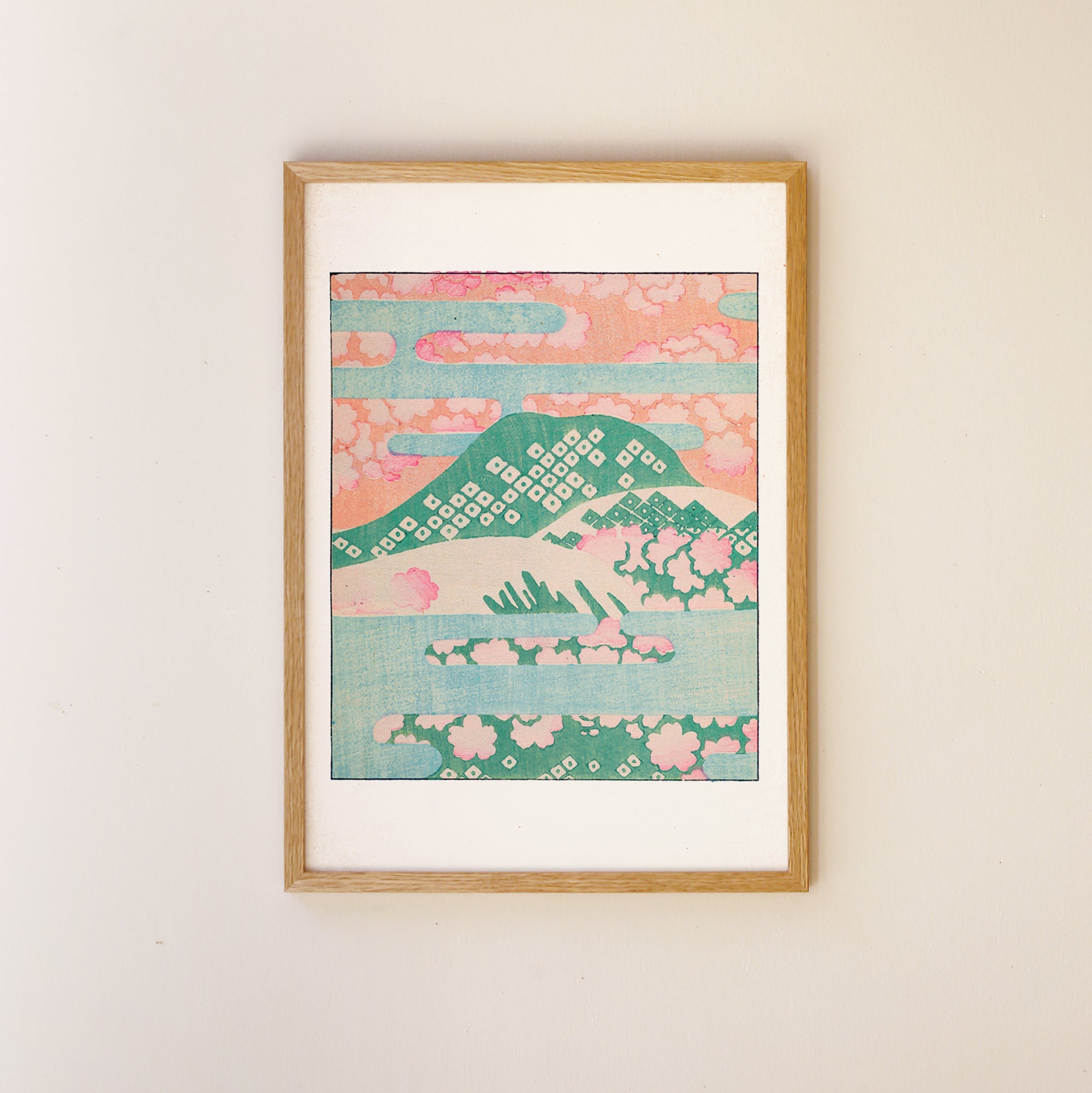 Paysage printanier avec collines et fleurs – Motif japonais Shin Bijutsukai