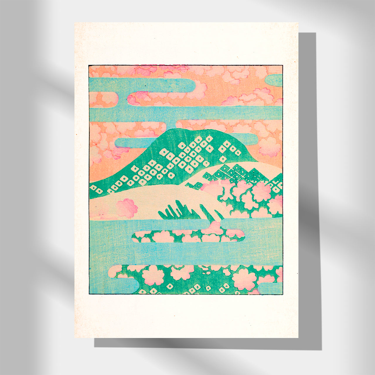 Paysage printanier avec collines et fleurs – Motif japonais Shin Bijutsukai