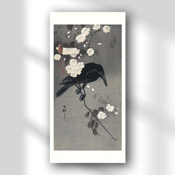 Crow on a cherry branch - Japonica Graphic