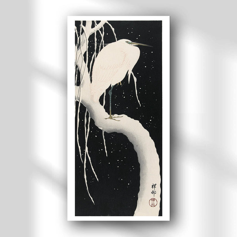 Egret in snow - Japonica Graphic