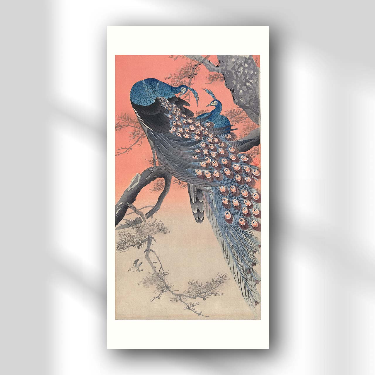 Two Peacocks on Tree Branch - Japonica Graphic